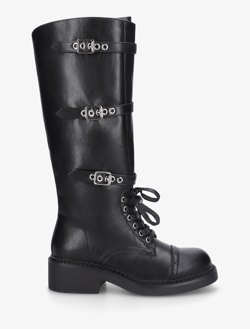 Bottes à lacets et triple sangles en simili - Noir