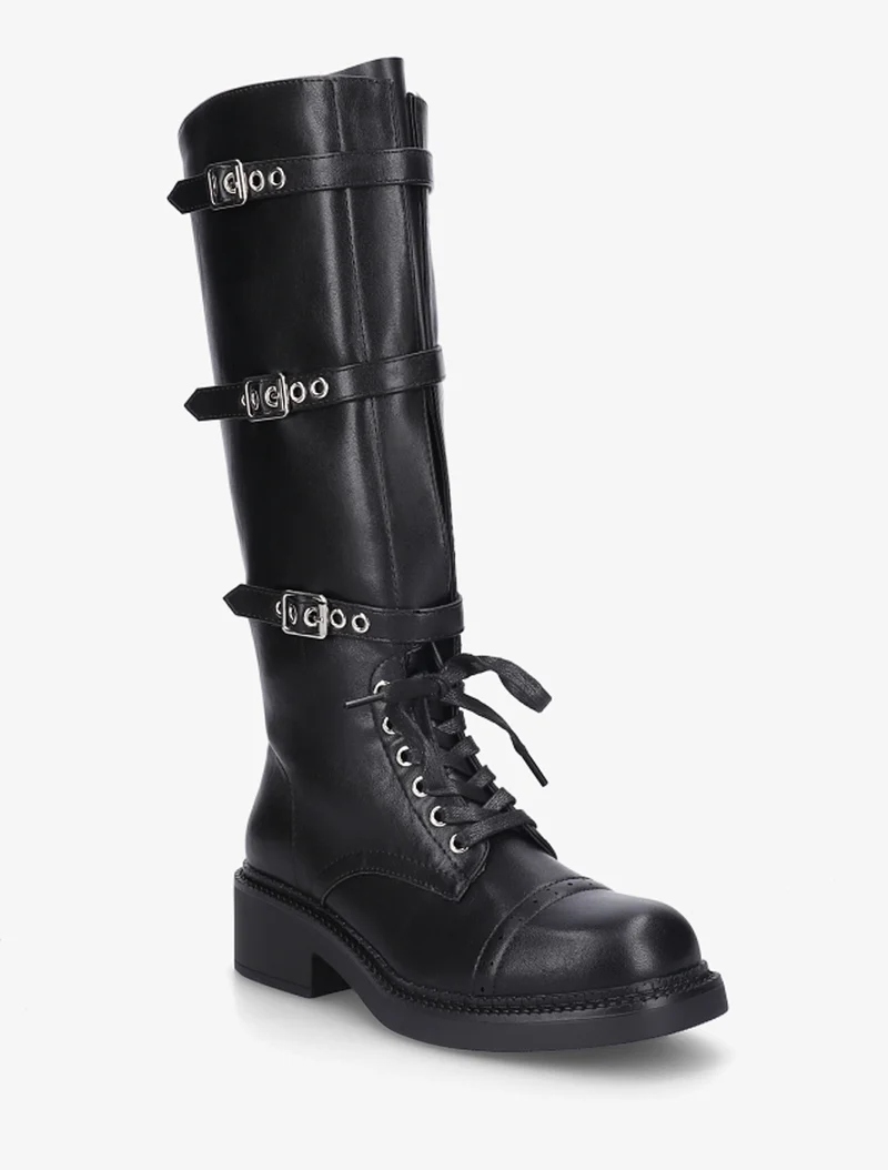 Bottes à lacets et triple sangles en simili - Noir