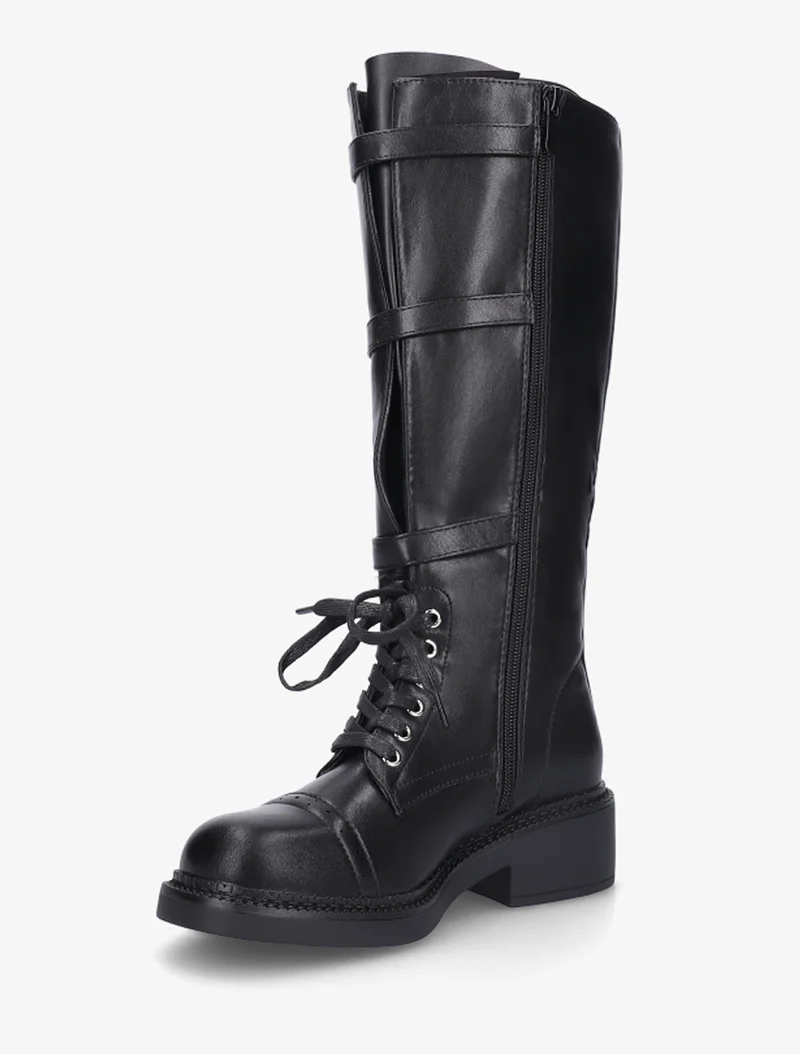 Bottes à lacets et triple sangles en simili - Noir