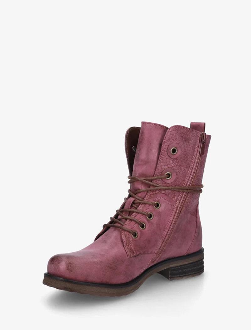 Bottines à lacets et détail imprimé croco - Magenta