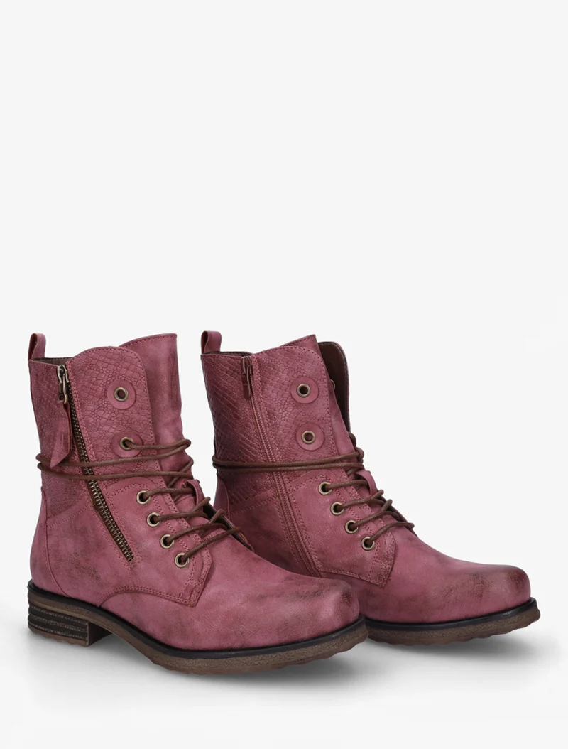 Bottines à lacets et détail imprimé croco - Magenta
