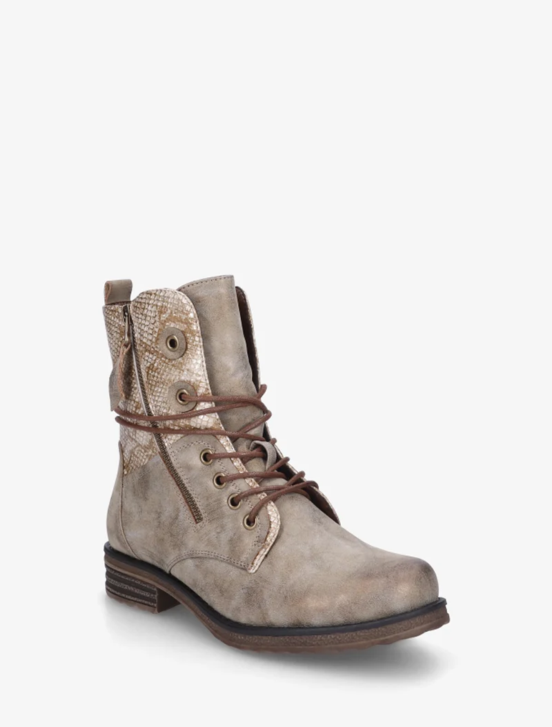Bottines à lacets et détail imprimé croco - Taupe
