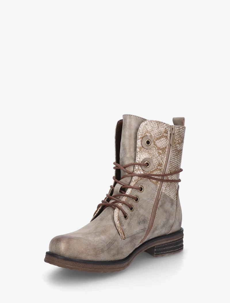 Bottines à lacets et détail imprimé croco - Taupe