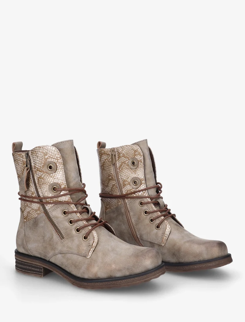 Bottines à lacets et détail imprimé croco - Taupe