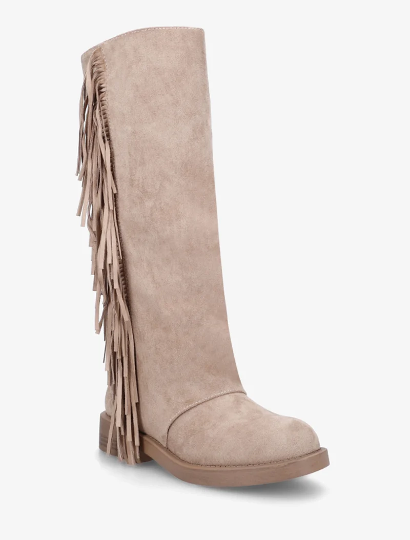 Bottes à franges en suédine - Taupe