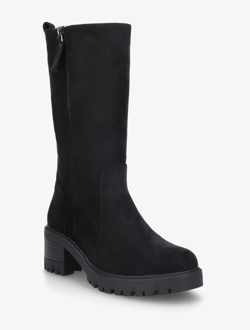 Bottines montantes en suédine à zip décoratif - Noir
