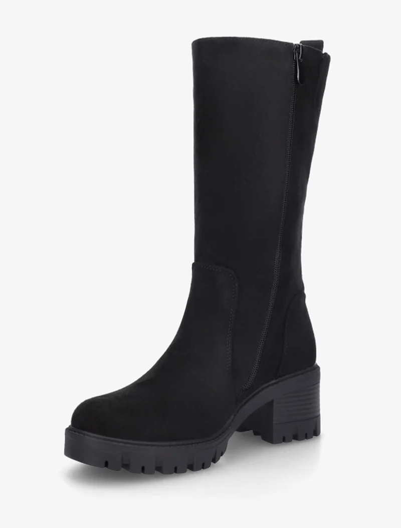 Bottines montantes en suédine à zip décoratif - Noir