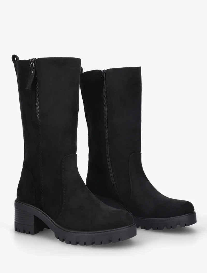Bottines montantes en suédine à zip décoratif - Noir