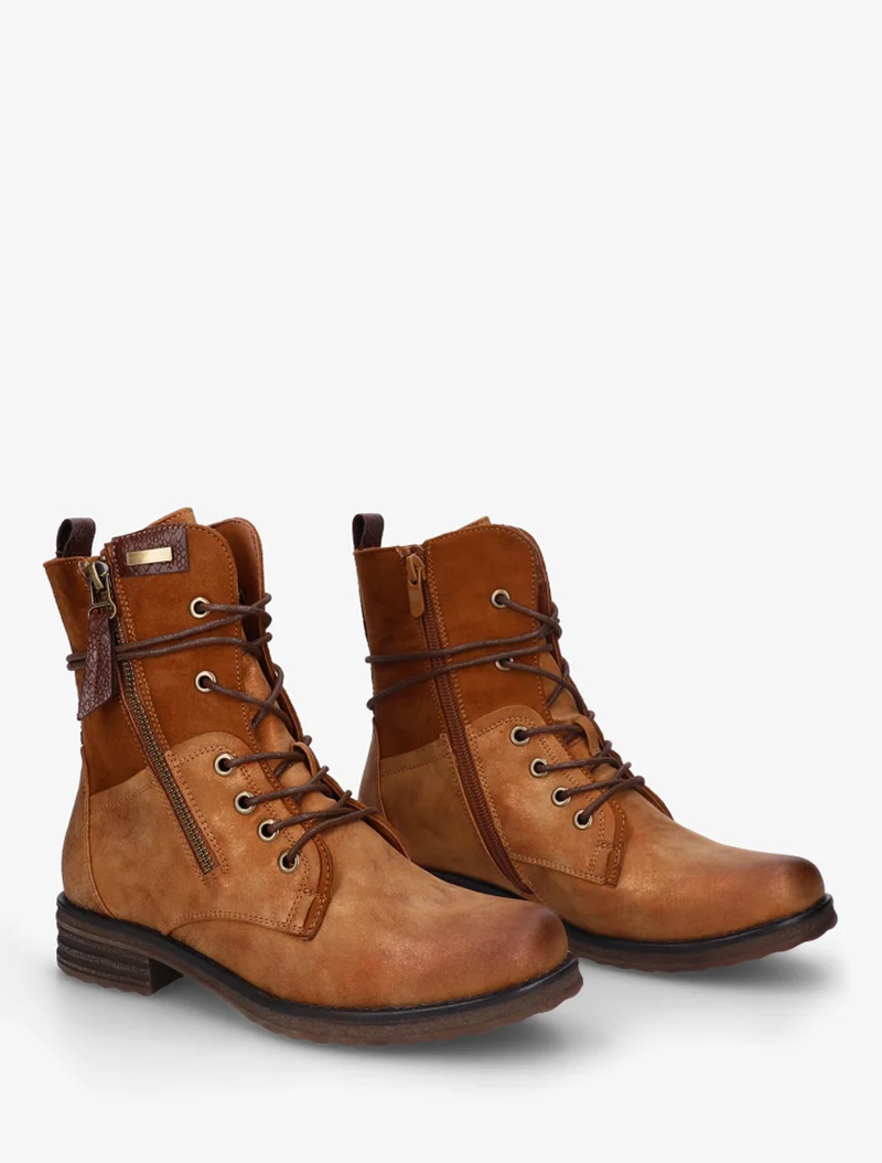 Bottines bi-matière à contrefort imprimé croco - Camel