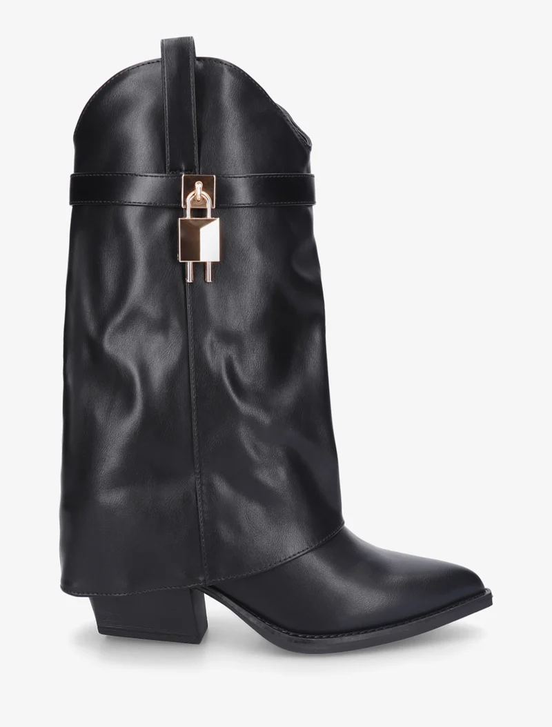 Bottines montantes à revers en simili - Noir
