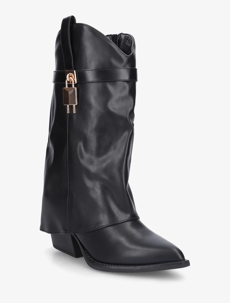 Bottines montantes à revers en simili - Noir