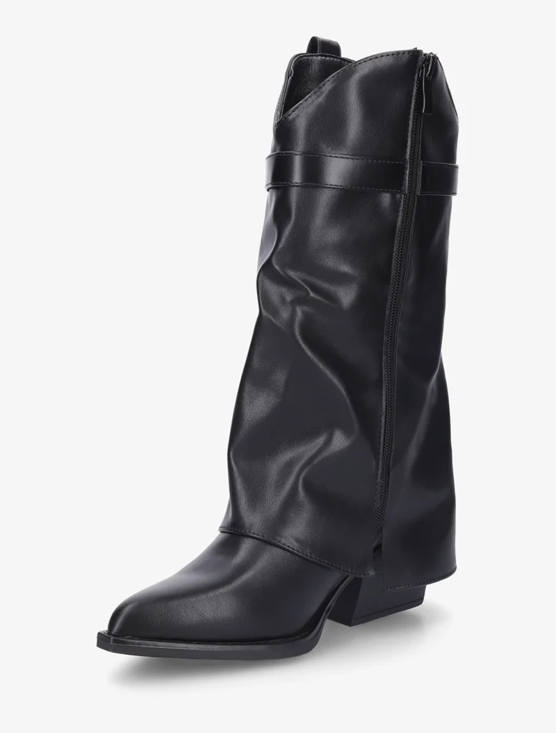 Bottines montantes à revers en simili - Noir