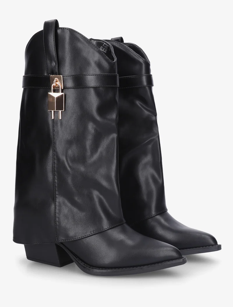 Bottines montantes à revers en simili - Noir