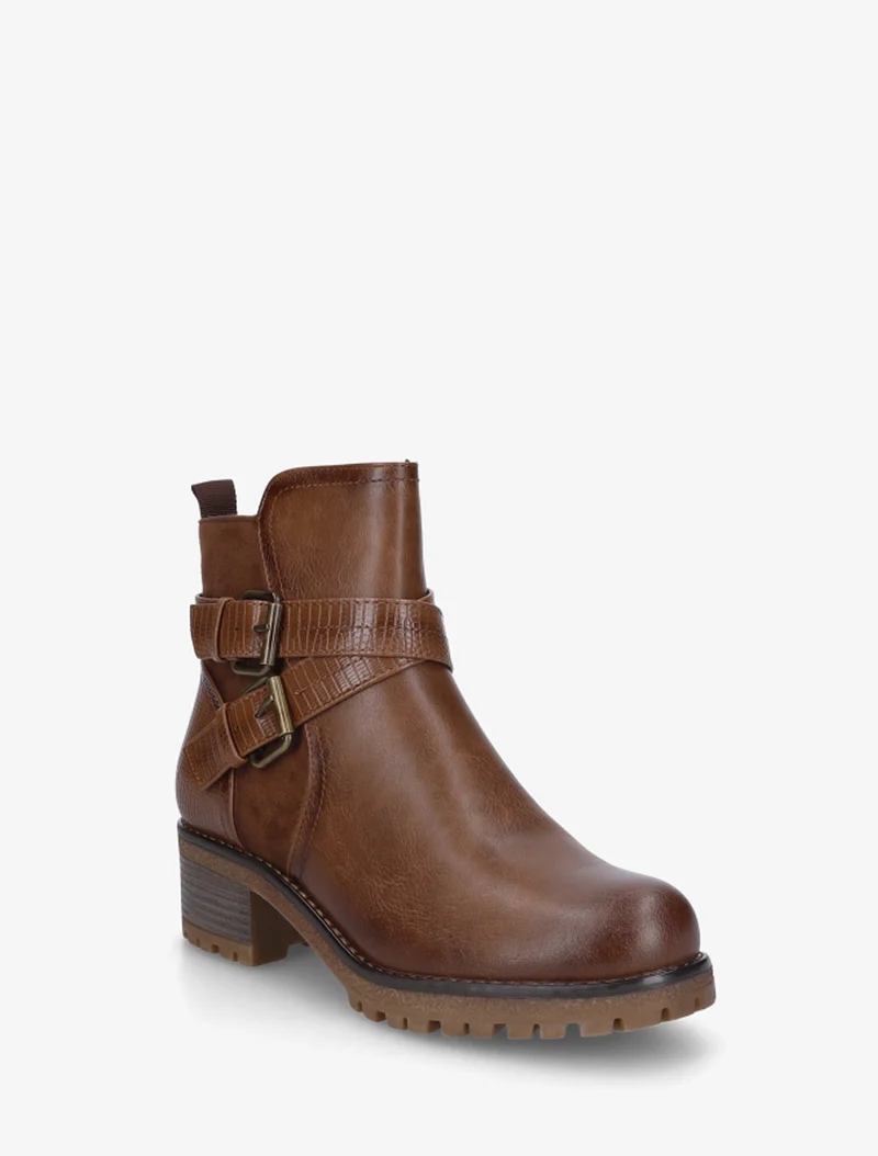 Bottines bi-matière à double sangles - Marron