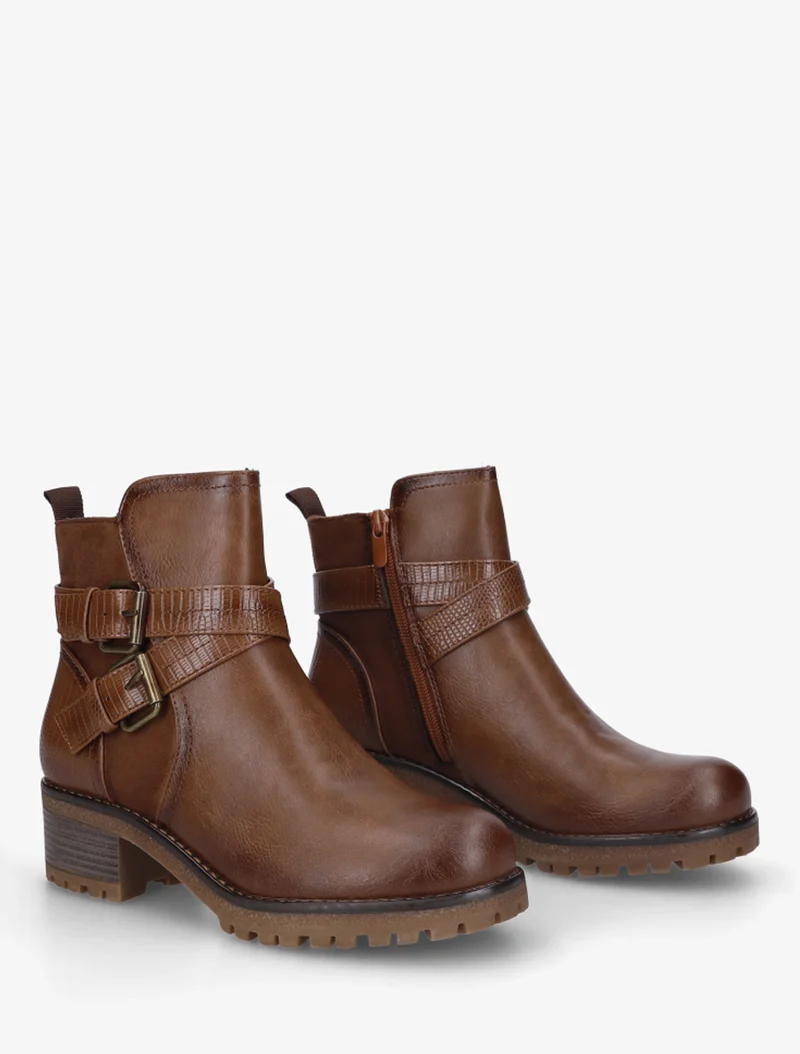 Bottines bi-matière à double sangles - Marron