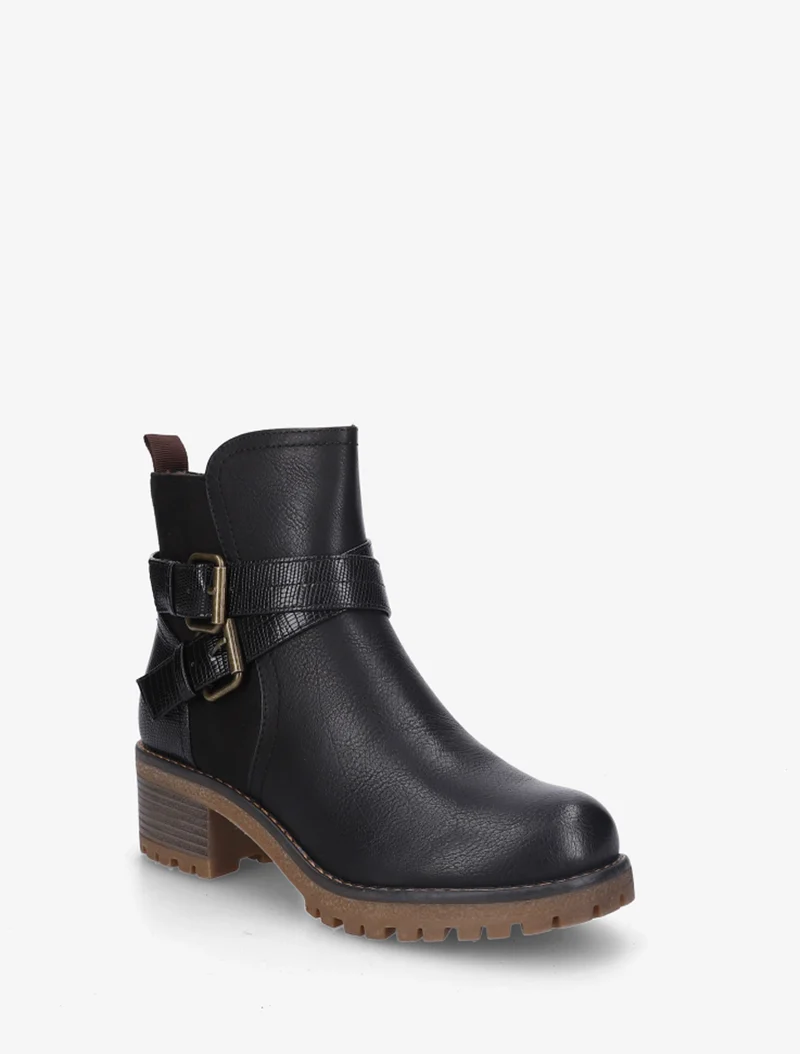 Bottines bi-matière à double sangles - Noir