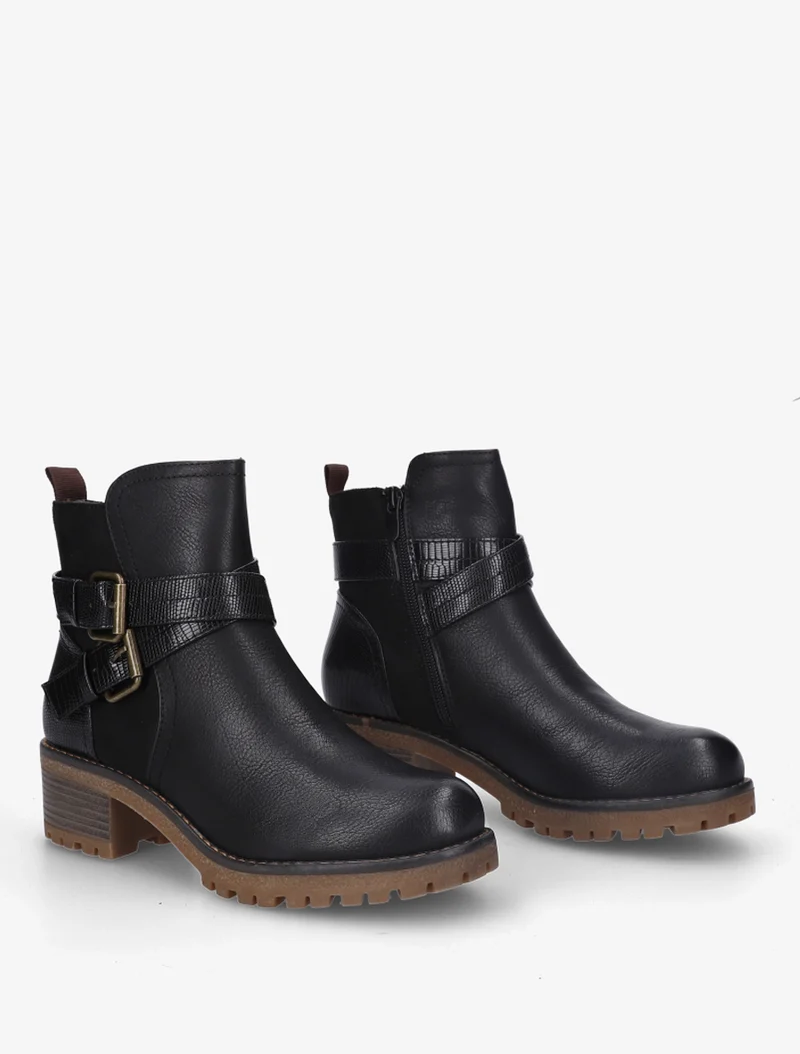 Bottines bi-matière à double sangles - Noir