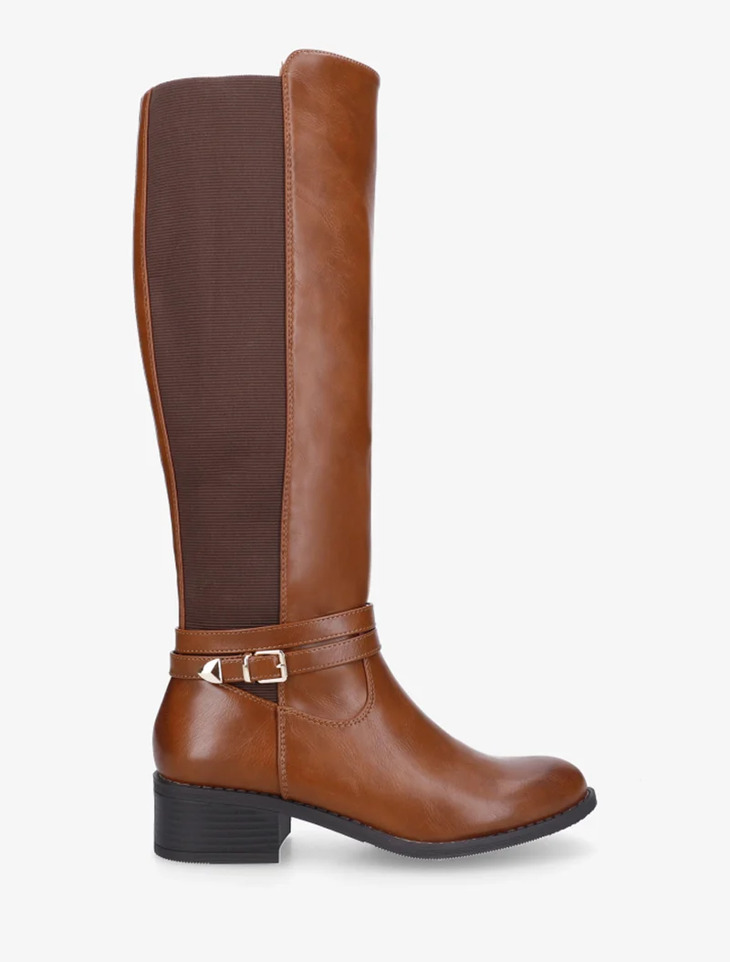 Bottes cavalière en simili à sangle - Camel