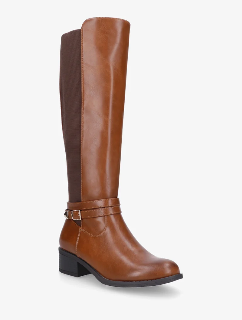 Bottes cavalière en simili à sangle - Camel