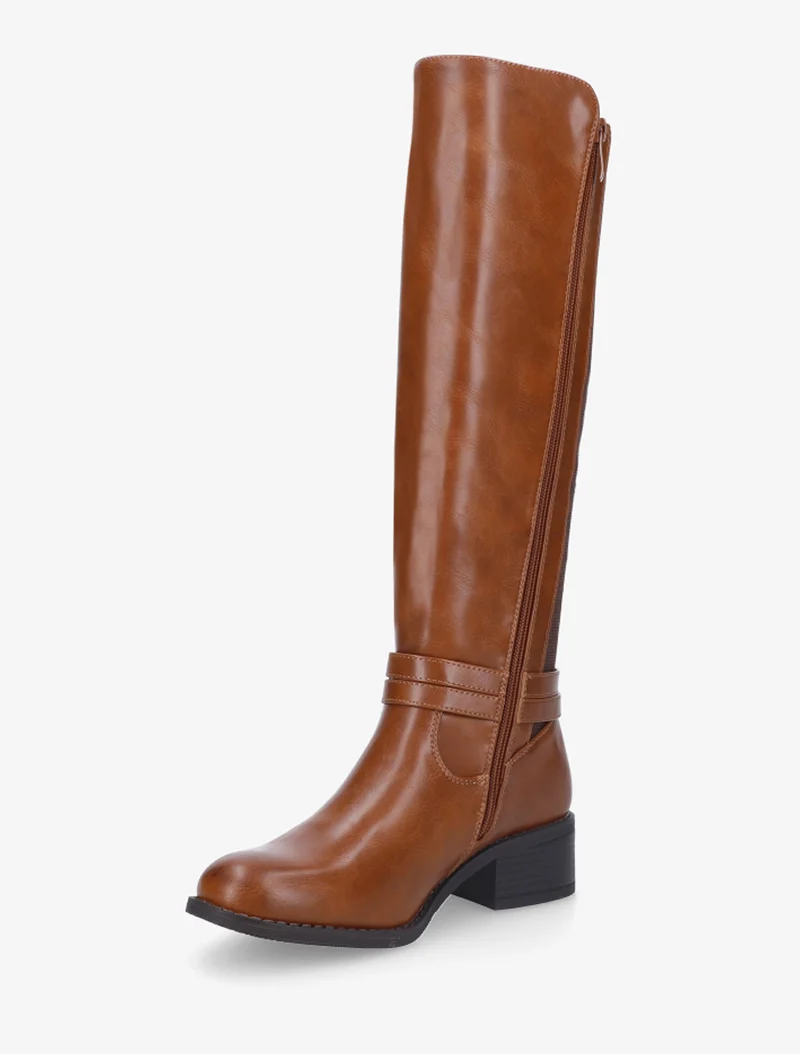 Bottes cavalière en simili à sangle - Camel
