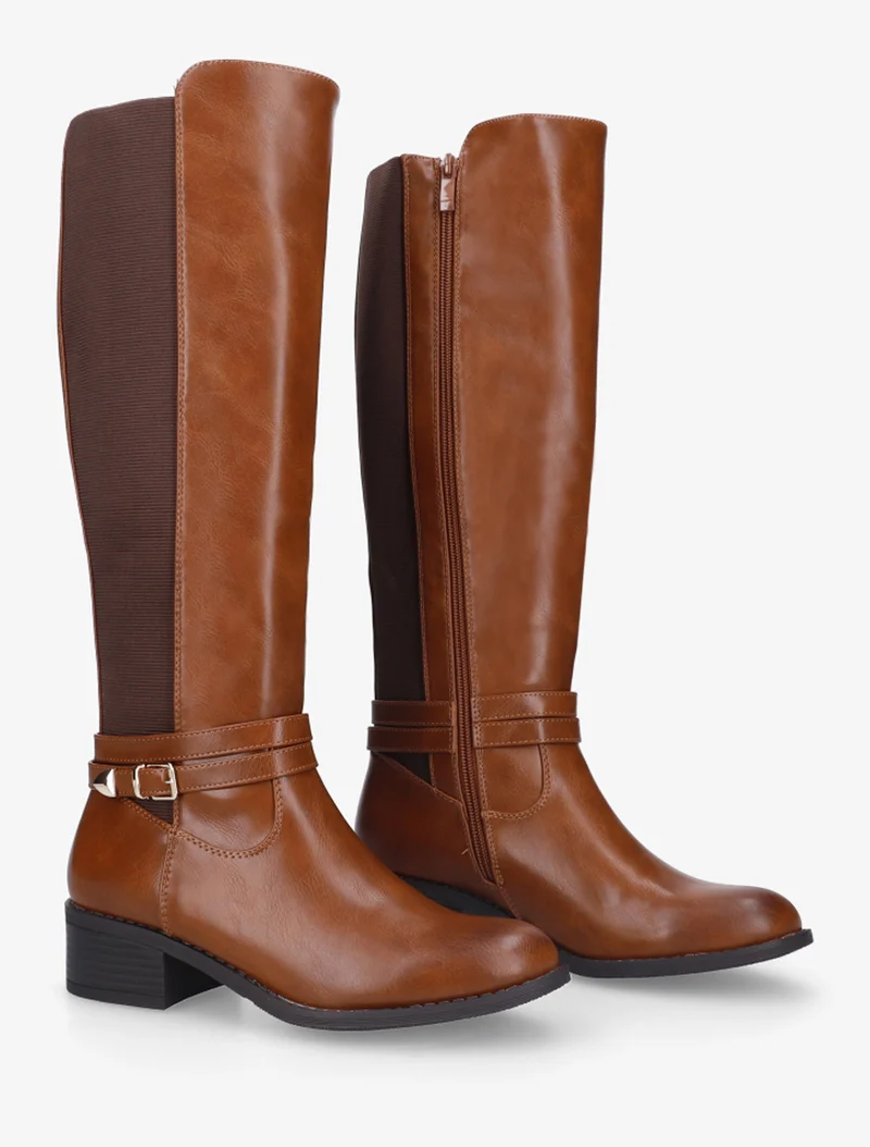 Bottes cavalière en simili à sangle - Camel