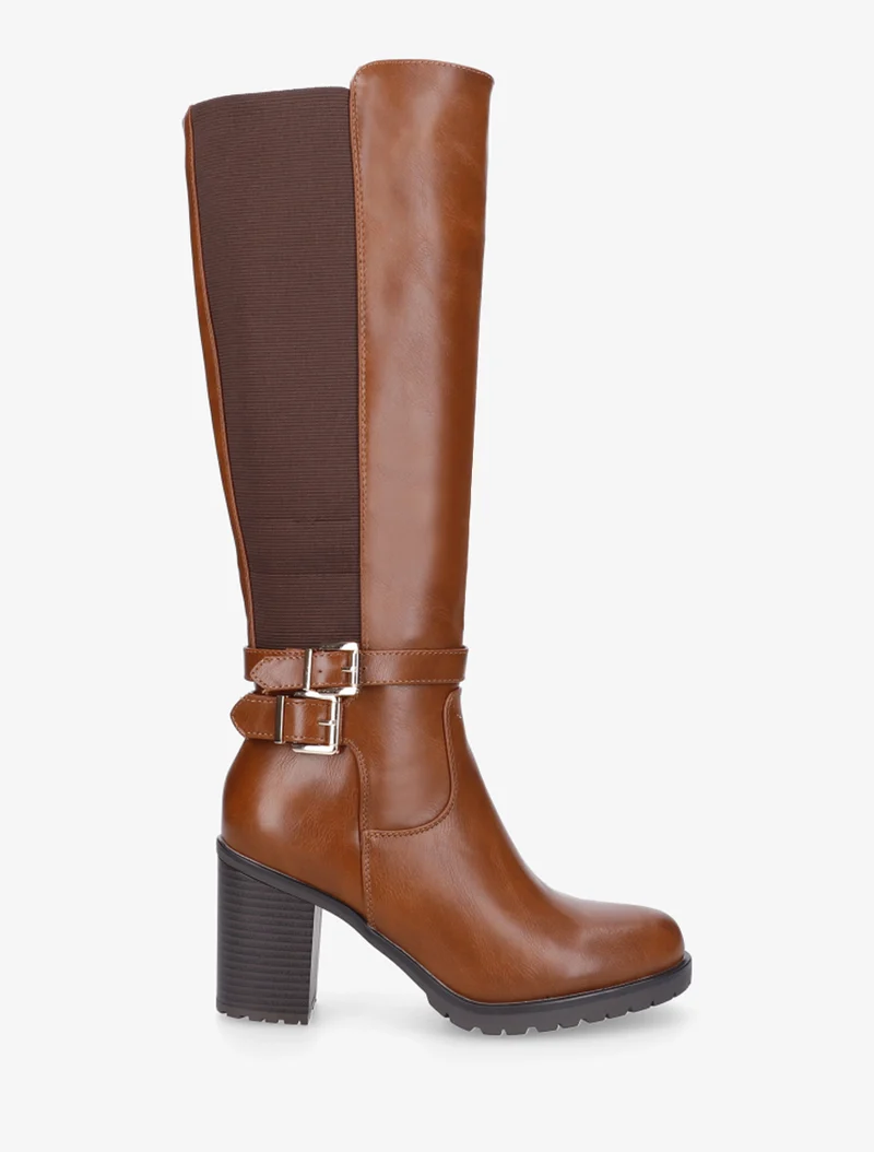 Bottes en simili à double sangles - Camel