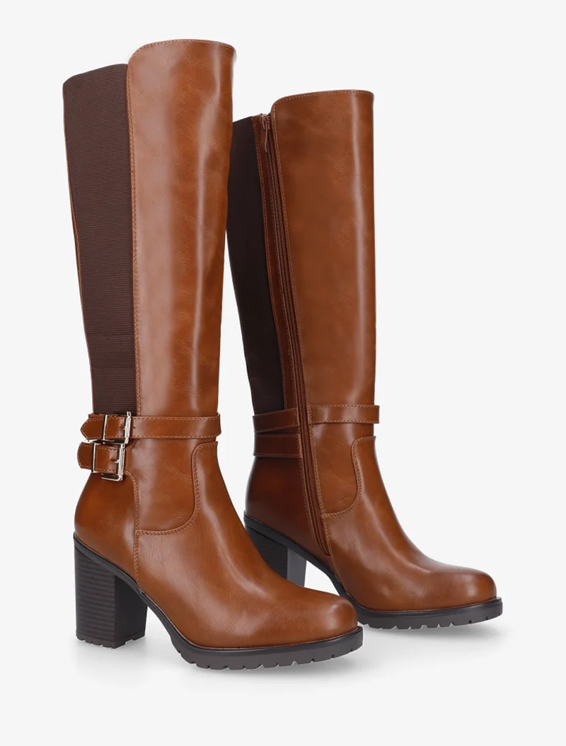 Bottes en simili à double sangles - Camel
