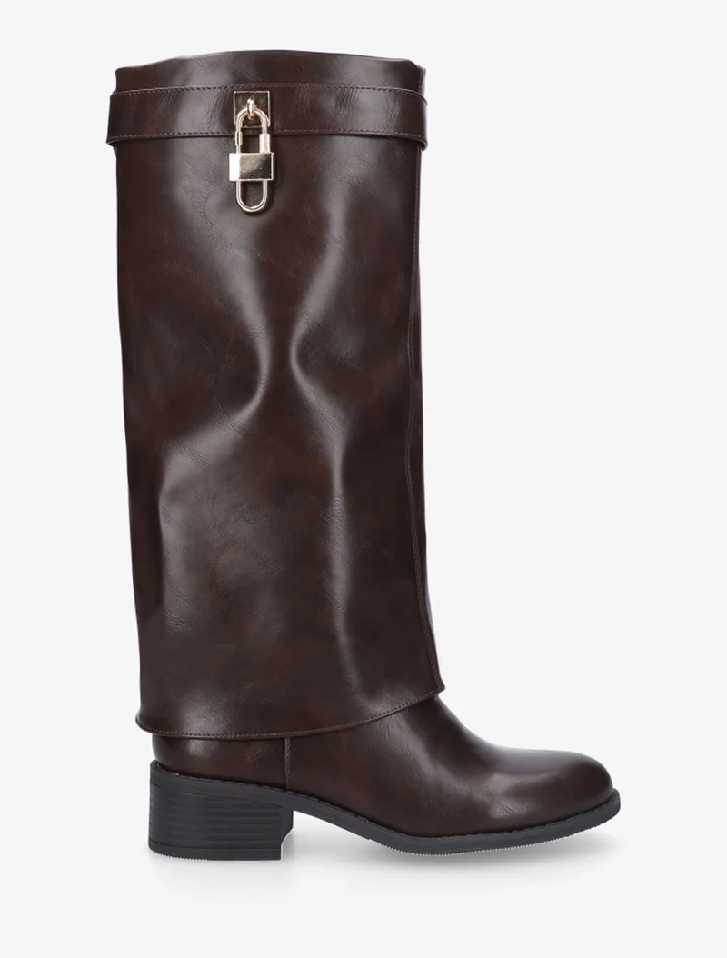 Bottes à revers et empiècement cadenas - Marron