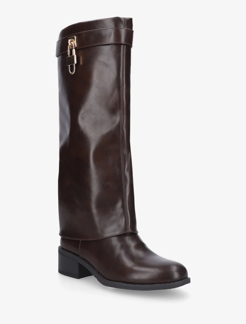 Bottes à revers et empiècement cadenas - Marron