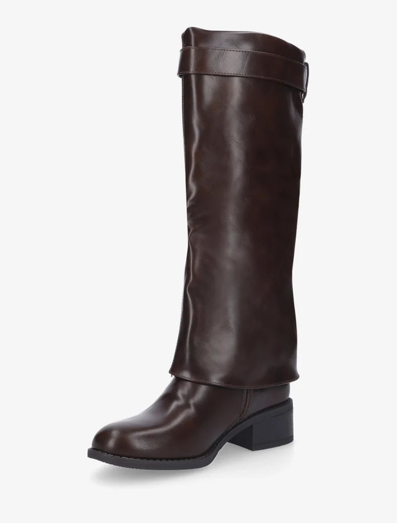 Bottes à revers et empiècement cadenas - Marron