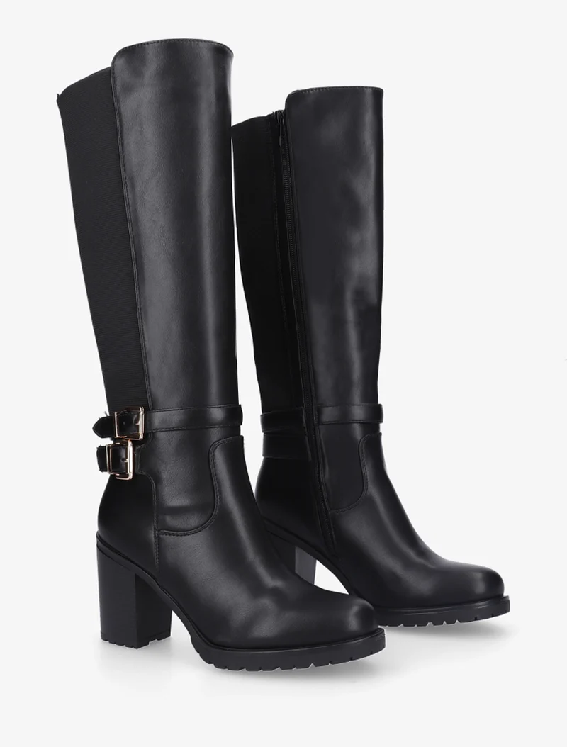 Bottes en simili à double sangles - Noir