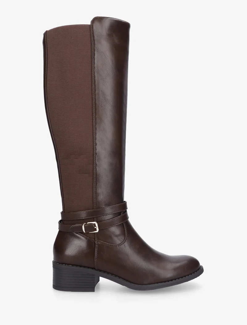 Bottes cavalière en simili à sangle - Marron