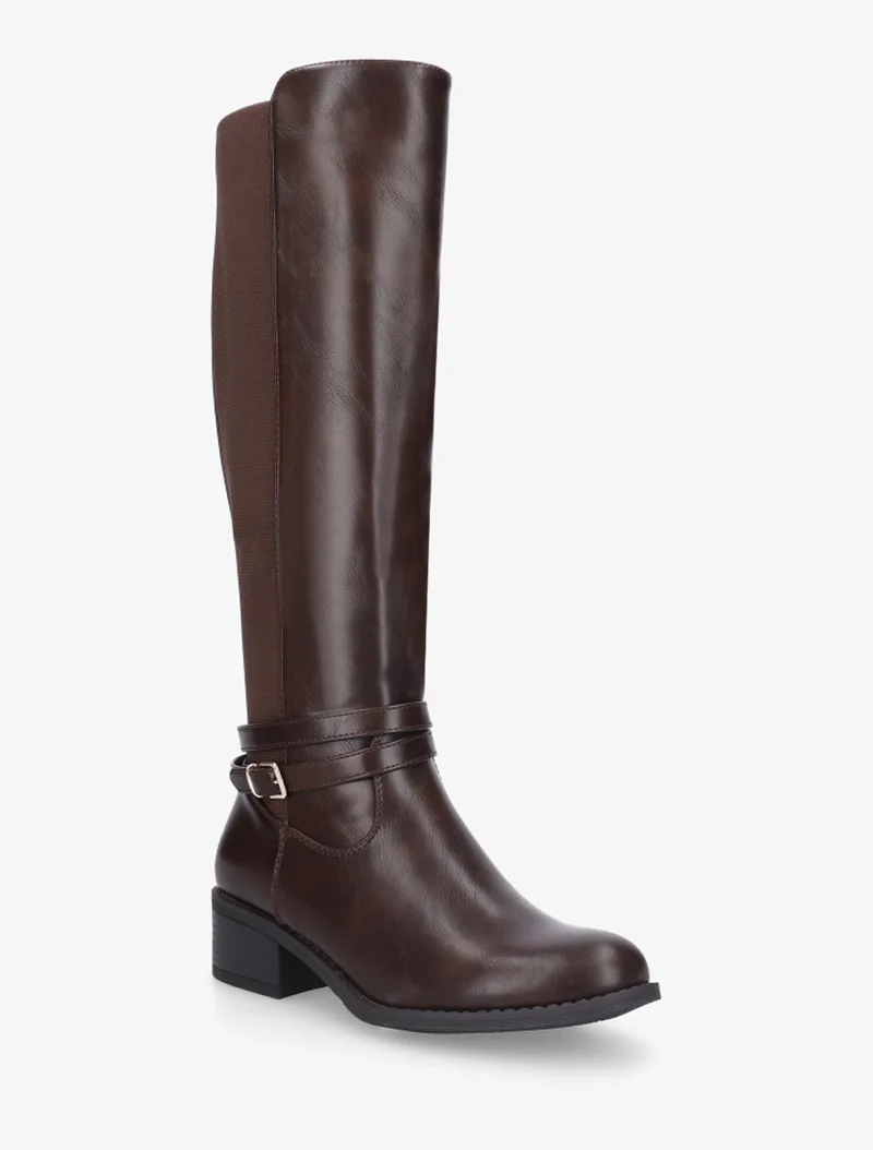 Bottes cavalière en simili à sangle - Marron
