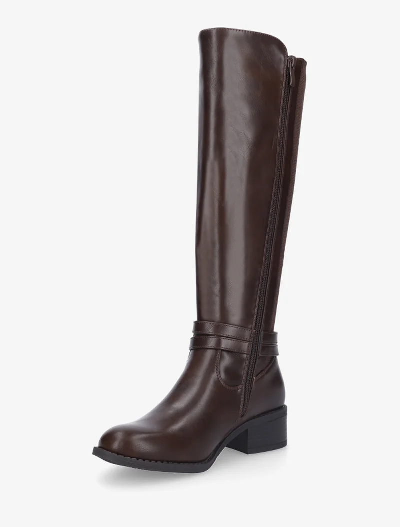 Bottes cavalière en simili à sangle - Marron