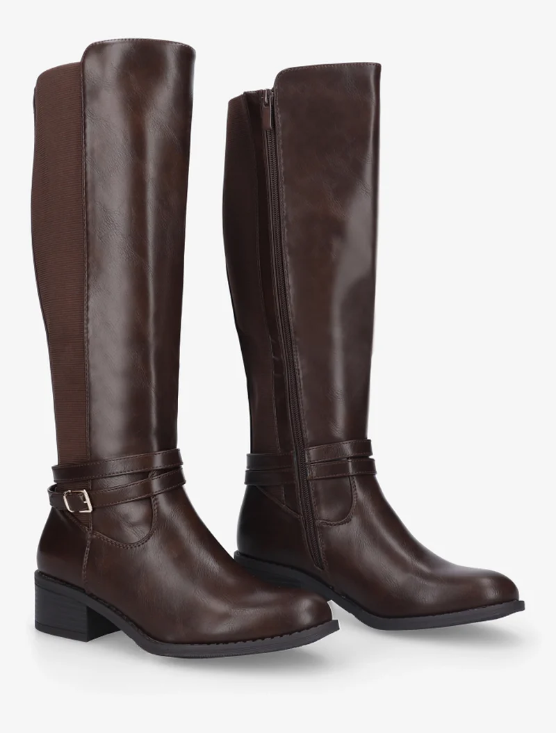 Bottes cavalière en simili à sangle - Marron