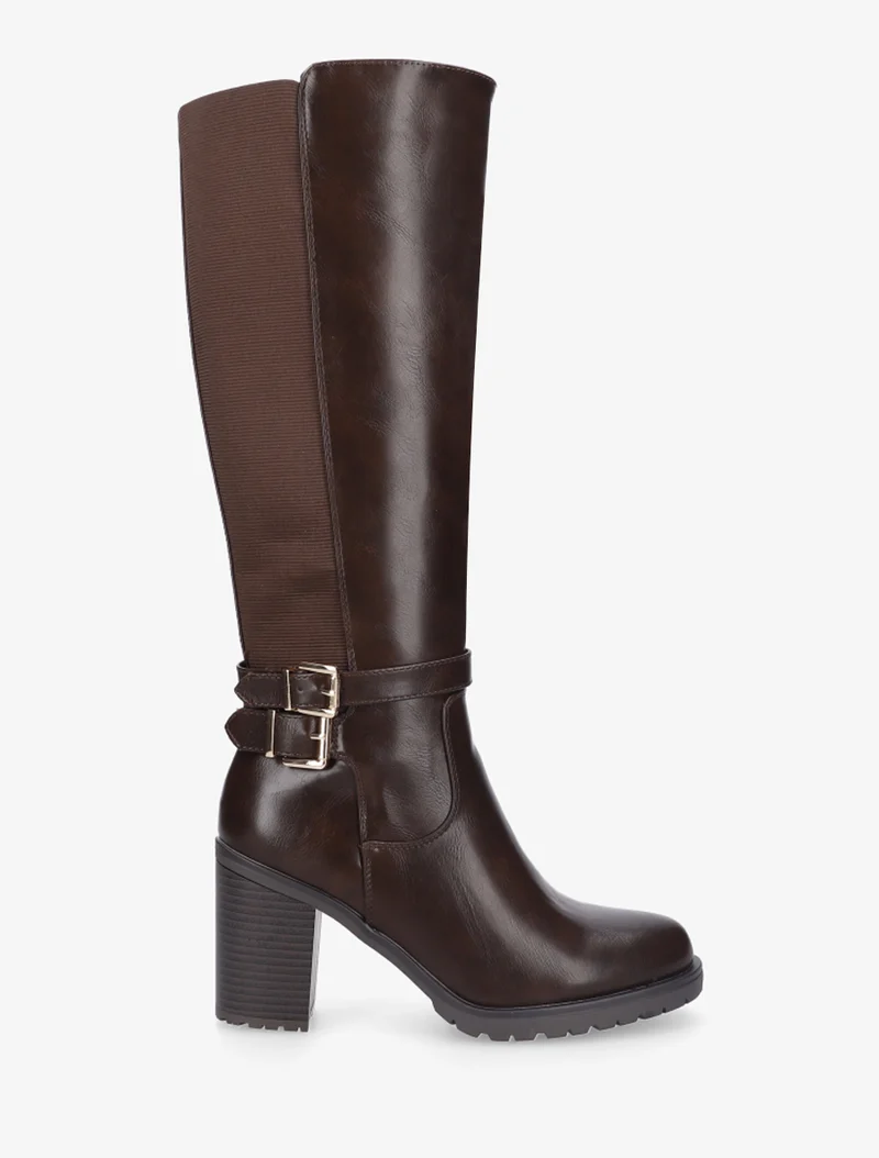 Bottes en simili à double sangles - Marron
