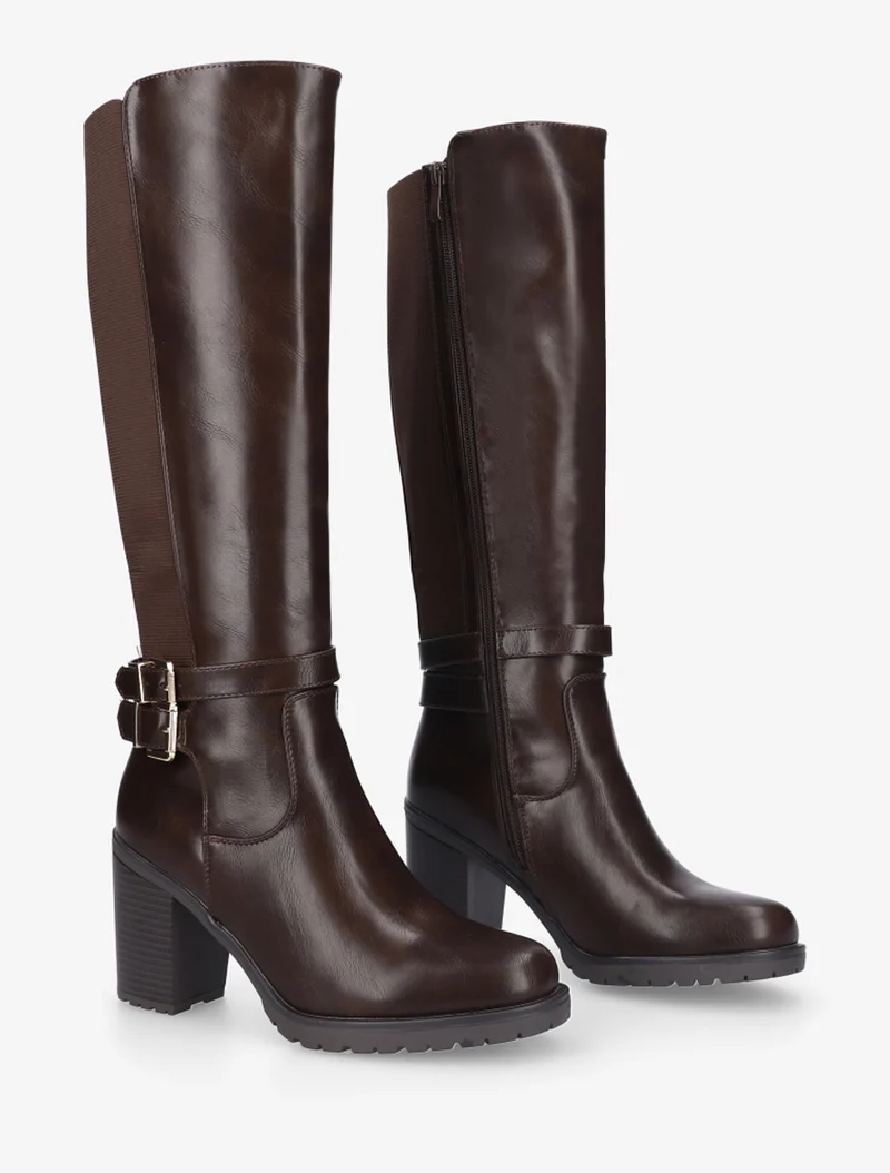 Bottes en simili à double sangles - Marron