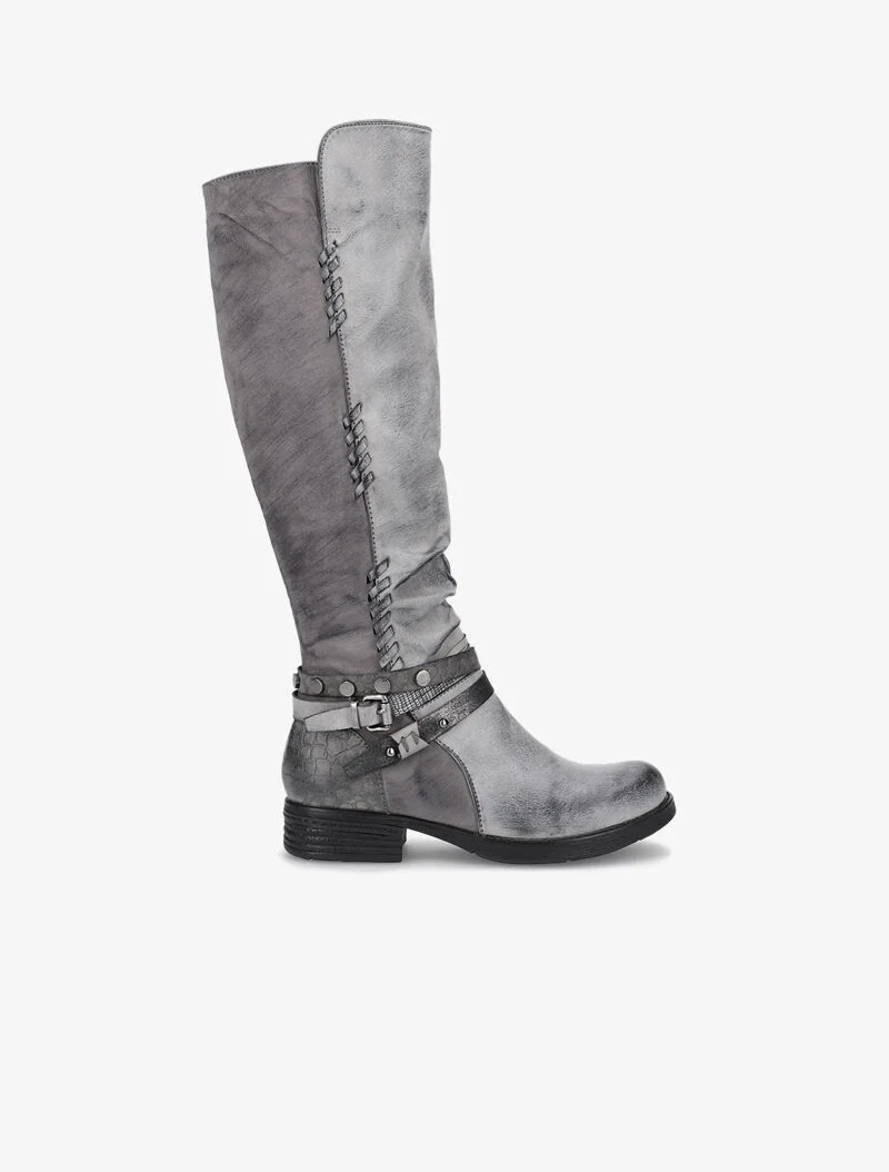 Bottes bimatière sanglées - gris