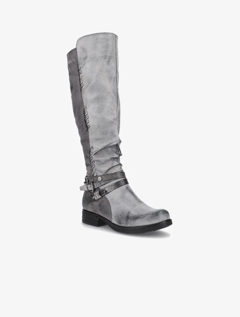 Bottes bimatière sanglées - gris