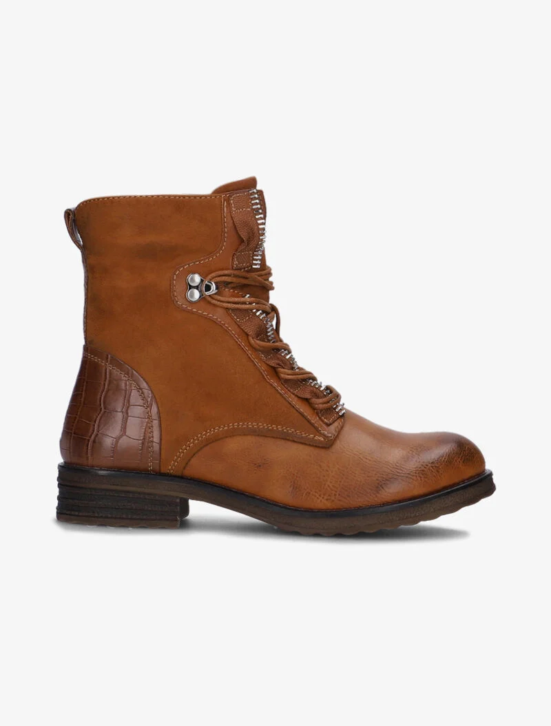 Boots bimatière à lacets - camel