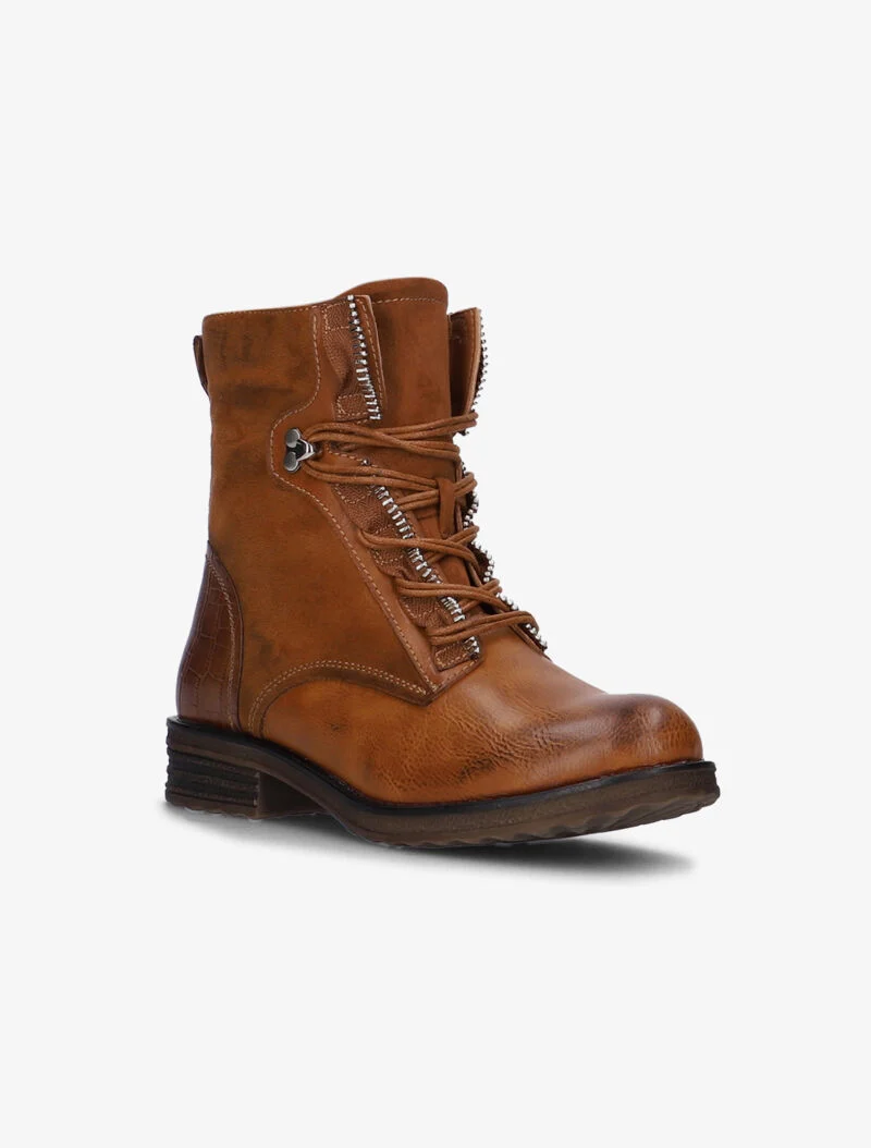 Boots bimatière à lacets - camel