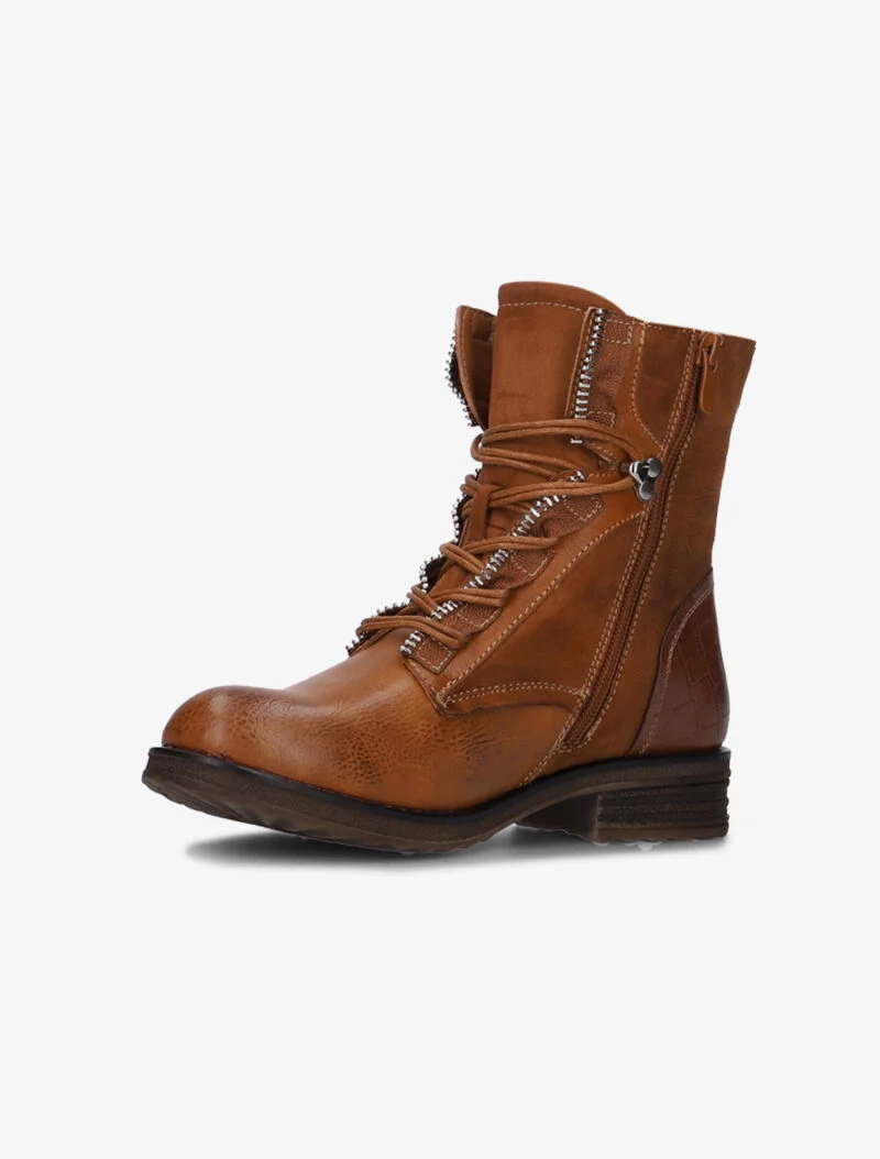 Boots bimatière à lacets - camel