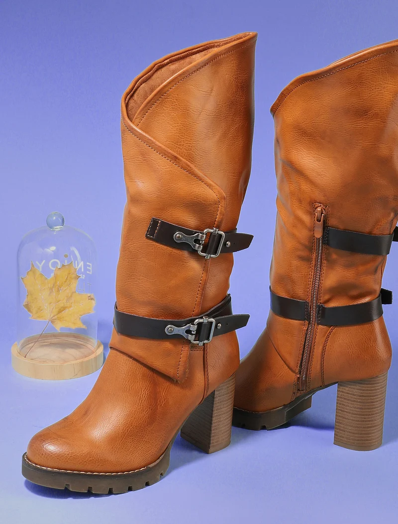 Bottes à revers asymétrique - camel