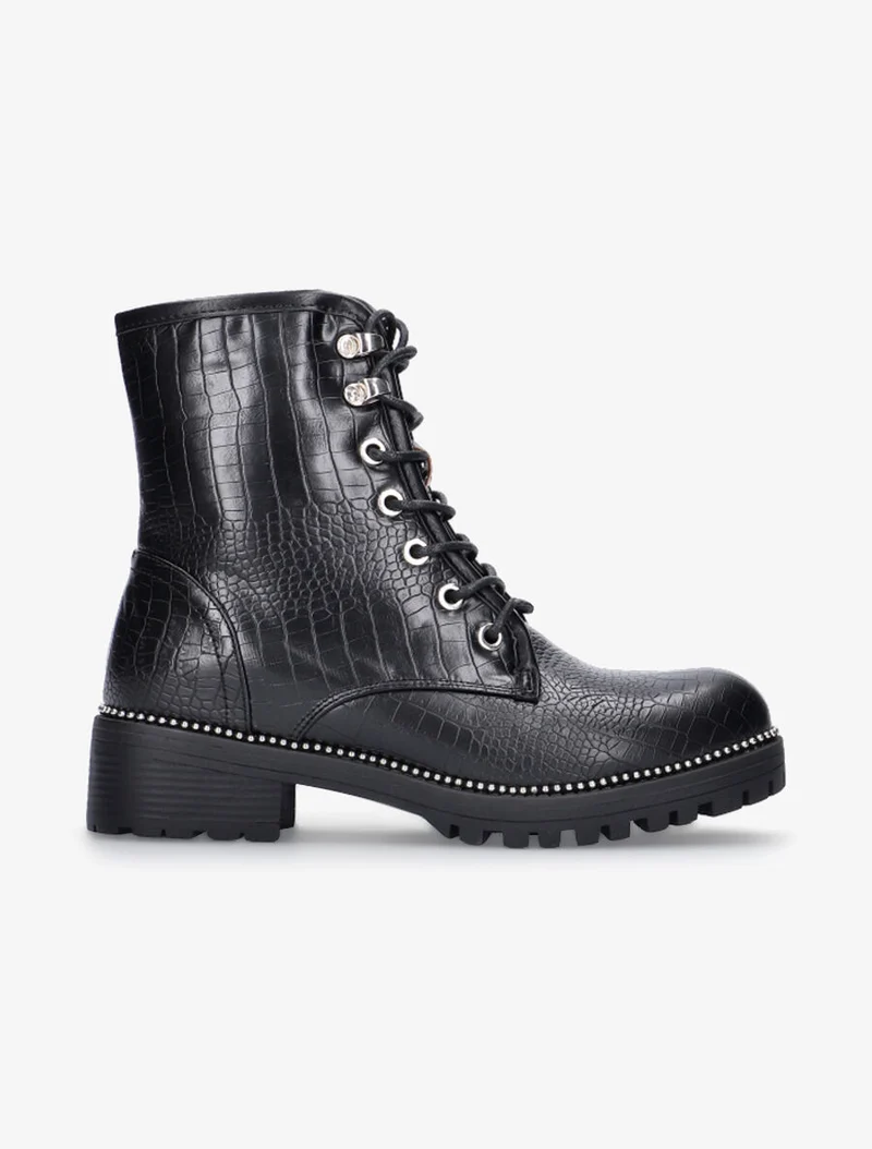 Boots effet croco intérieur fourré - Noir