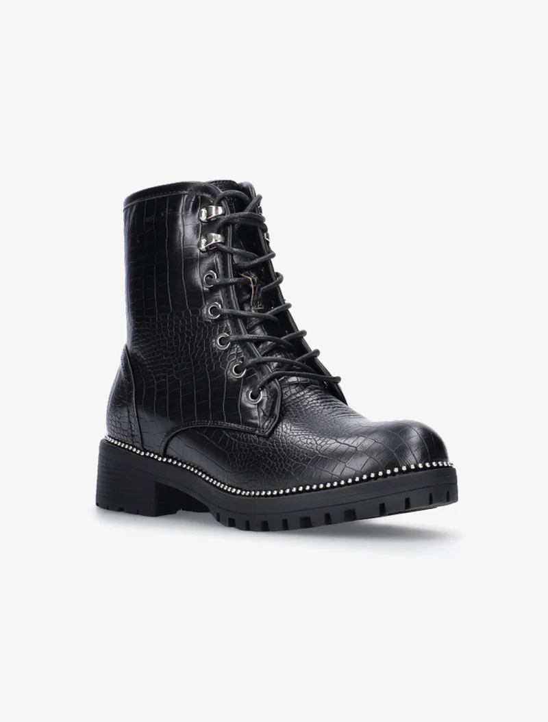 Boots effet croco intérieur fourré - Noir