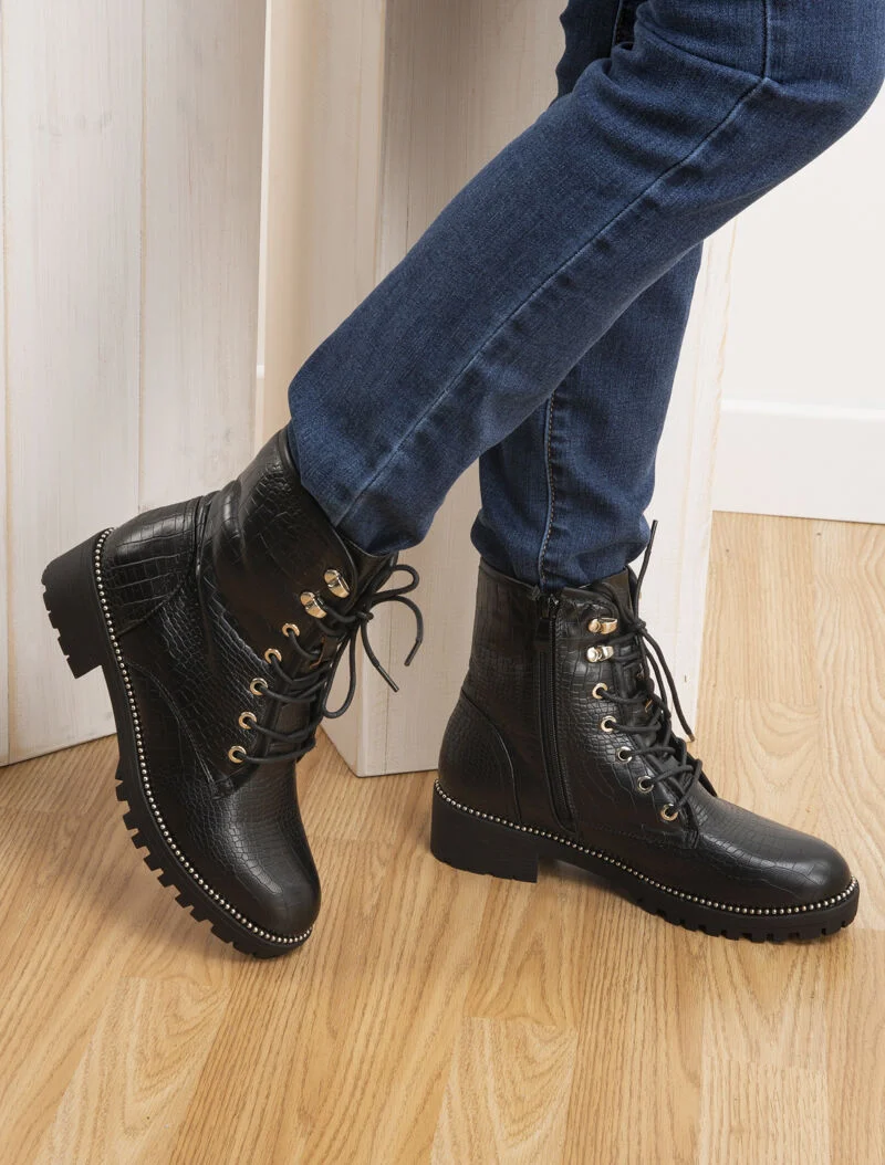 Boots effet croco intérieur fourré - Noir