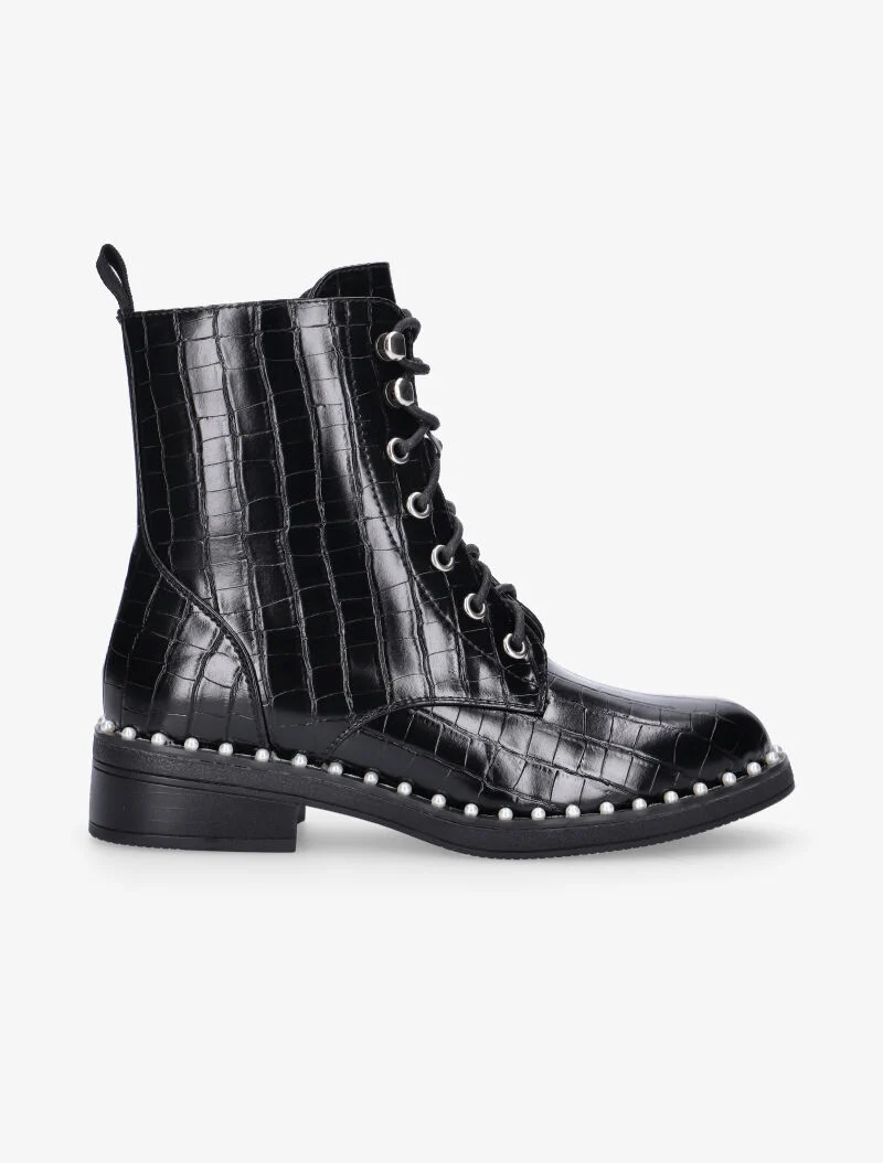 Boots croco à tour de semelle perlé - noir