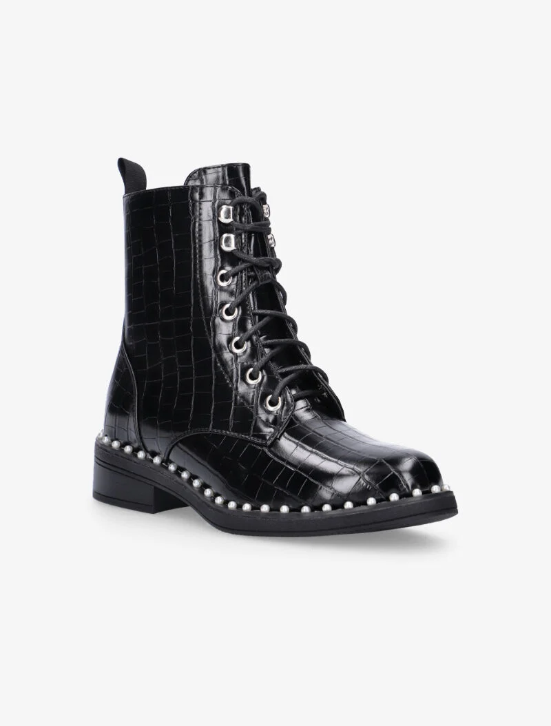 Boots croco à tour de semelle perlé - noir