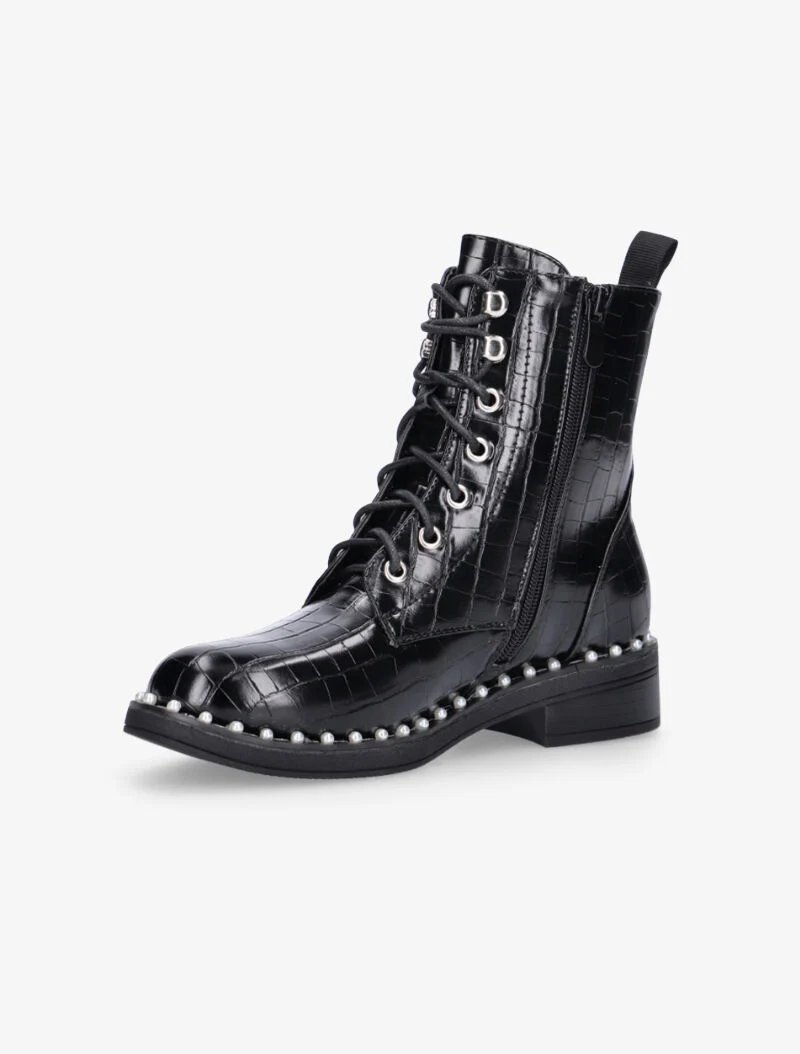 Boots croco à tour de semelle perlé - noir