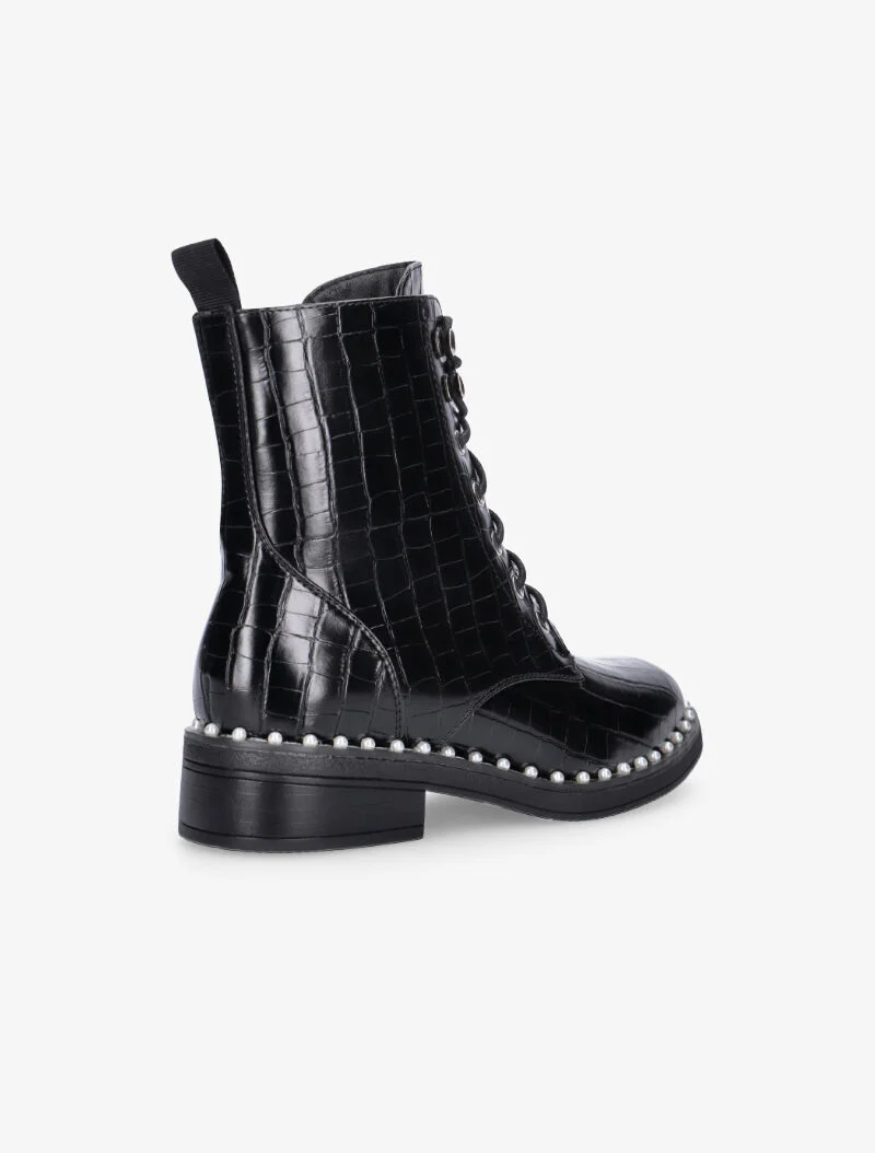 Boots croco à tour de semelle perlé - noir
